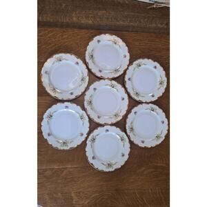 Vintage Harmony House Wembley Fine China Plates Set 7 Floral Gold Trim Japan